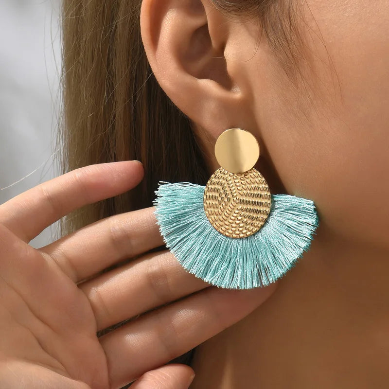 Pendientes Colgantes de Estilo Bohemio en Abanico azul claro