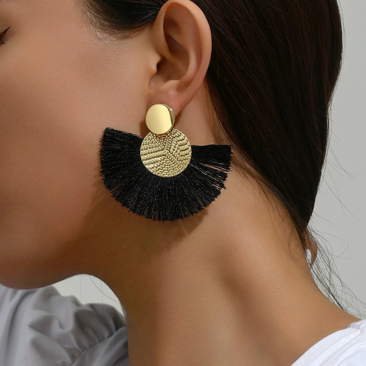 Pendientes Colgantes de Estilo Bohemio en Abanico negro