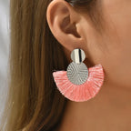 Pendientes Colgantes de Estilo Bohemio en Abanico rosa