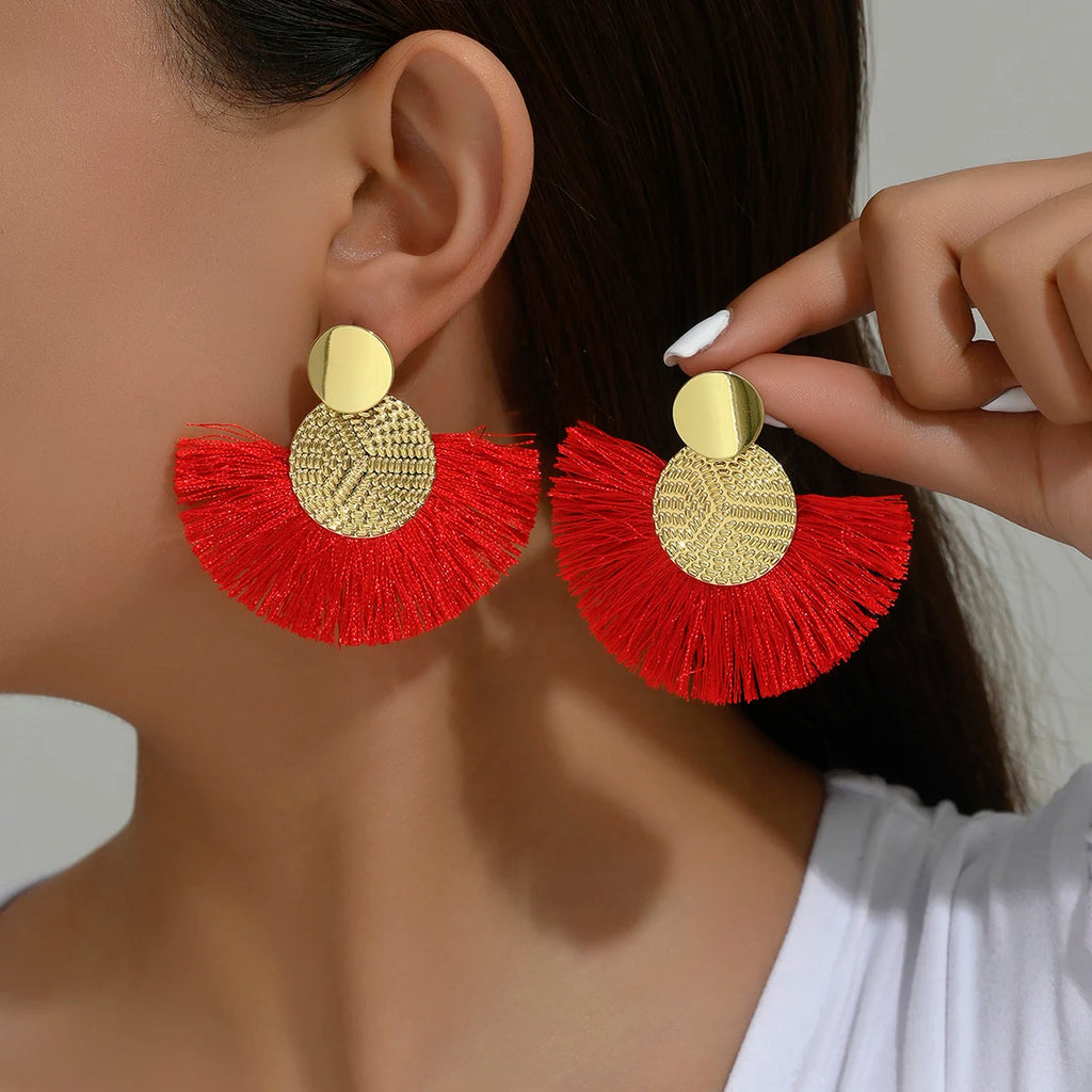 Pendientes Colgantes de Estilo Bohemio en Abanico rojo