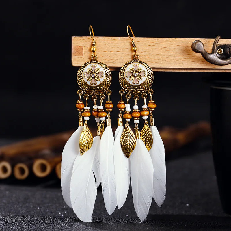 Pendientes Colgantes de Estilo Étnico Plumas 8