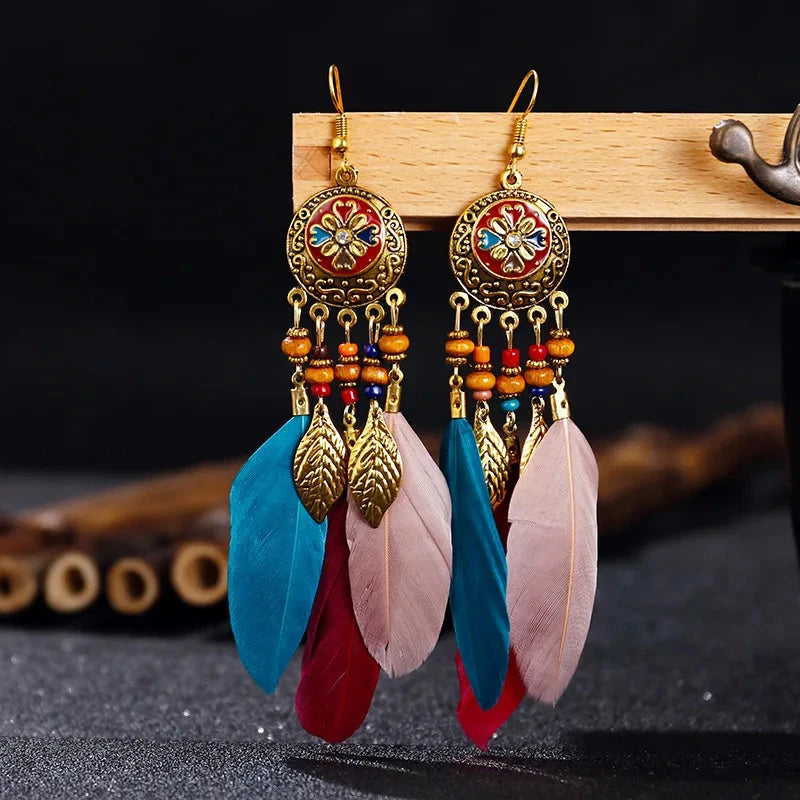 Pendientes Colgantes de Estilo Étnico Plumas 10