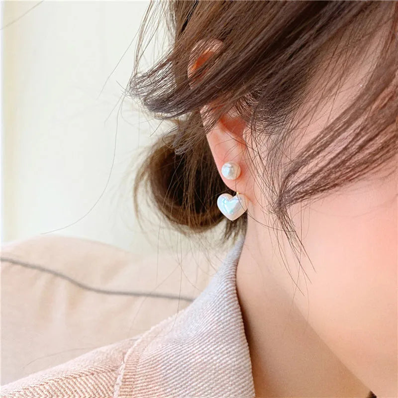 Pendientes colgantes dúo perla y corazón