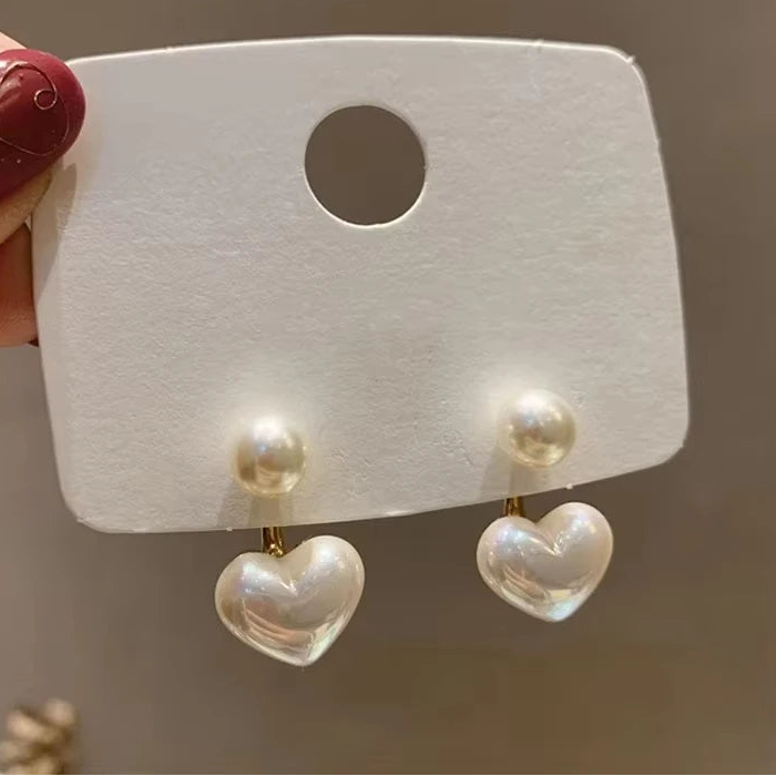 Pendientes colgantes dúo perla y corazón