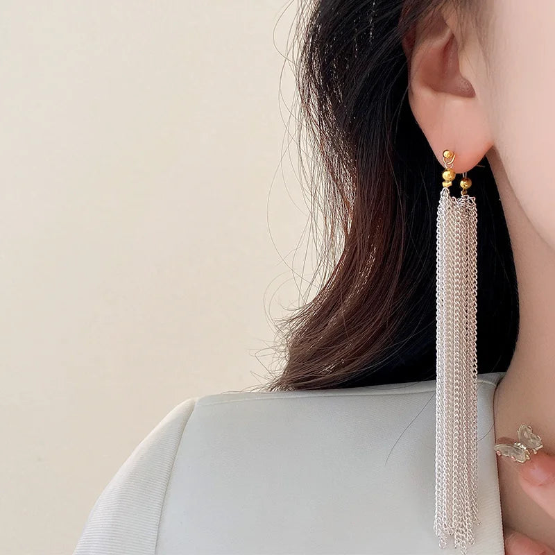 Pendientes Colgantes de Cadenas Plateadas para Mujer