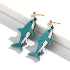 Pendientes colgantes con forma de tiburón azul
