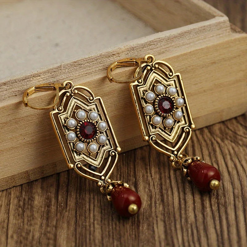 Pendientes Colgantes Étnicos Asimétricos rojos