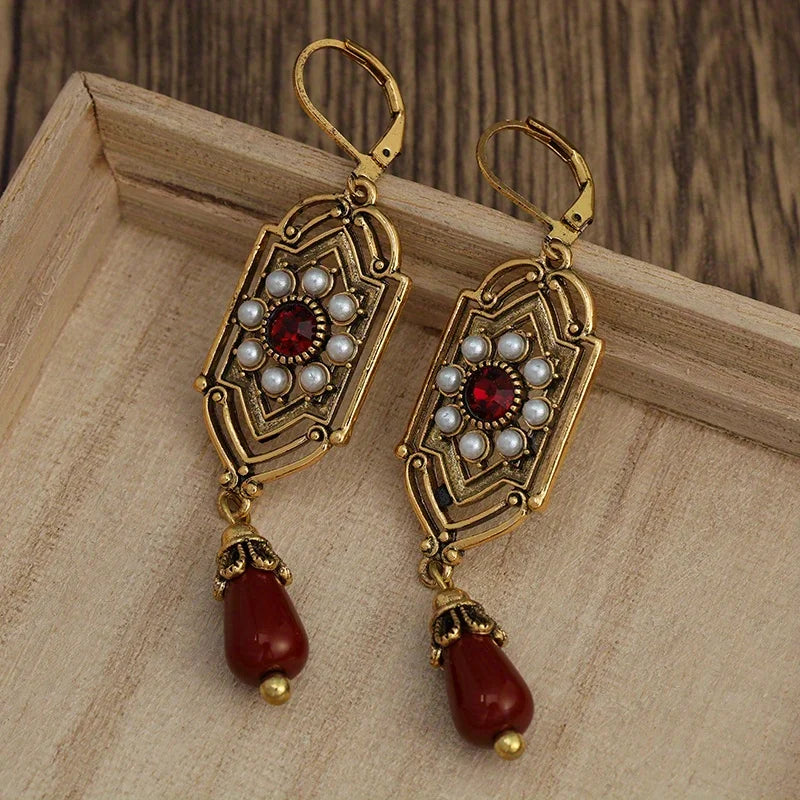 Pendientes Colgantes Étnicos Asimétricos rojos