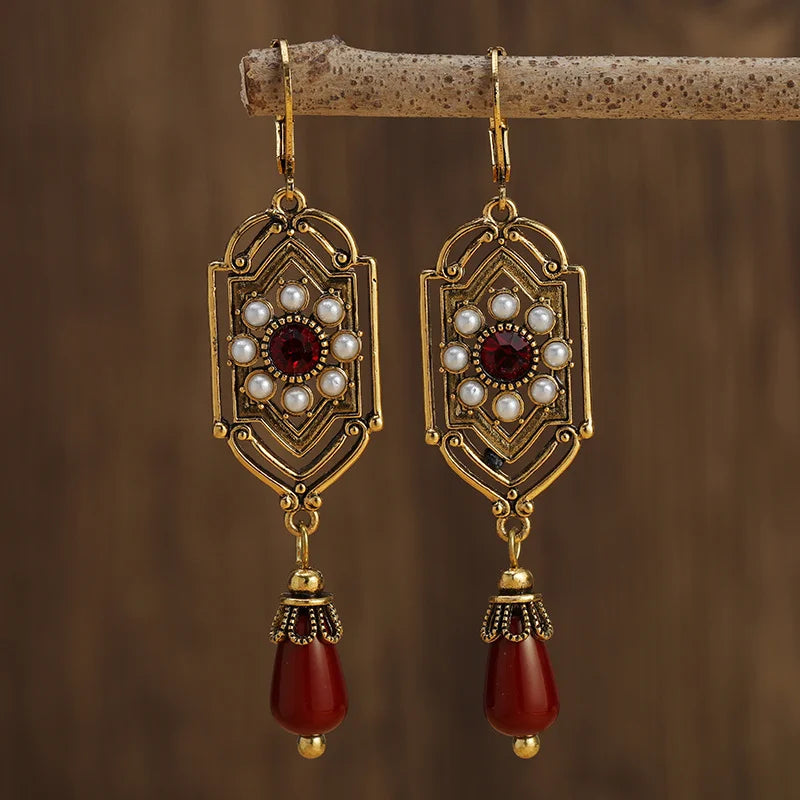 Pendientes Colgantes Étnicos Asimétricos rojos