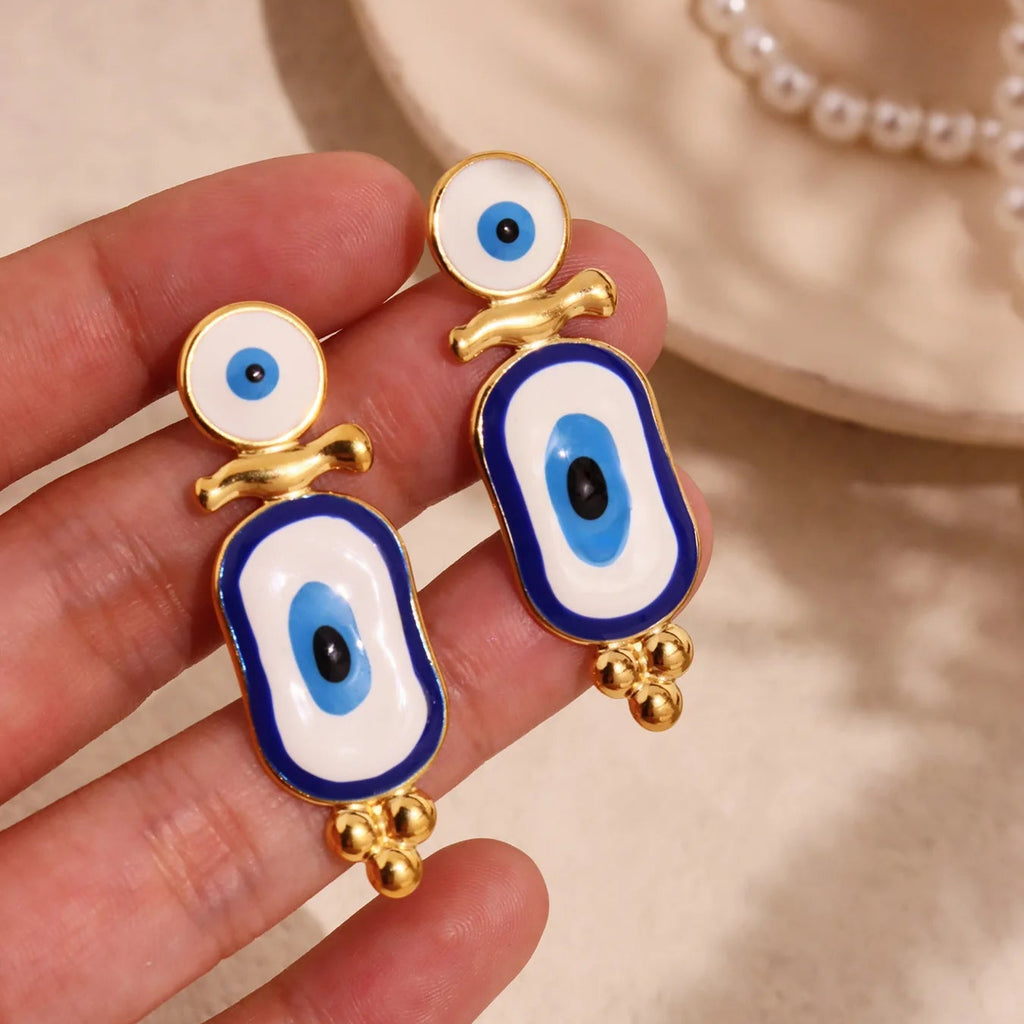 Pendientes Colgantes Étnicos Ojo Azul oro