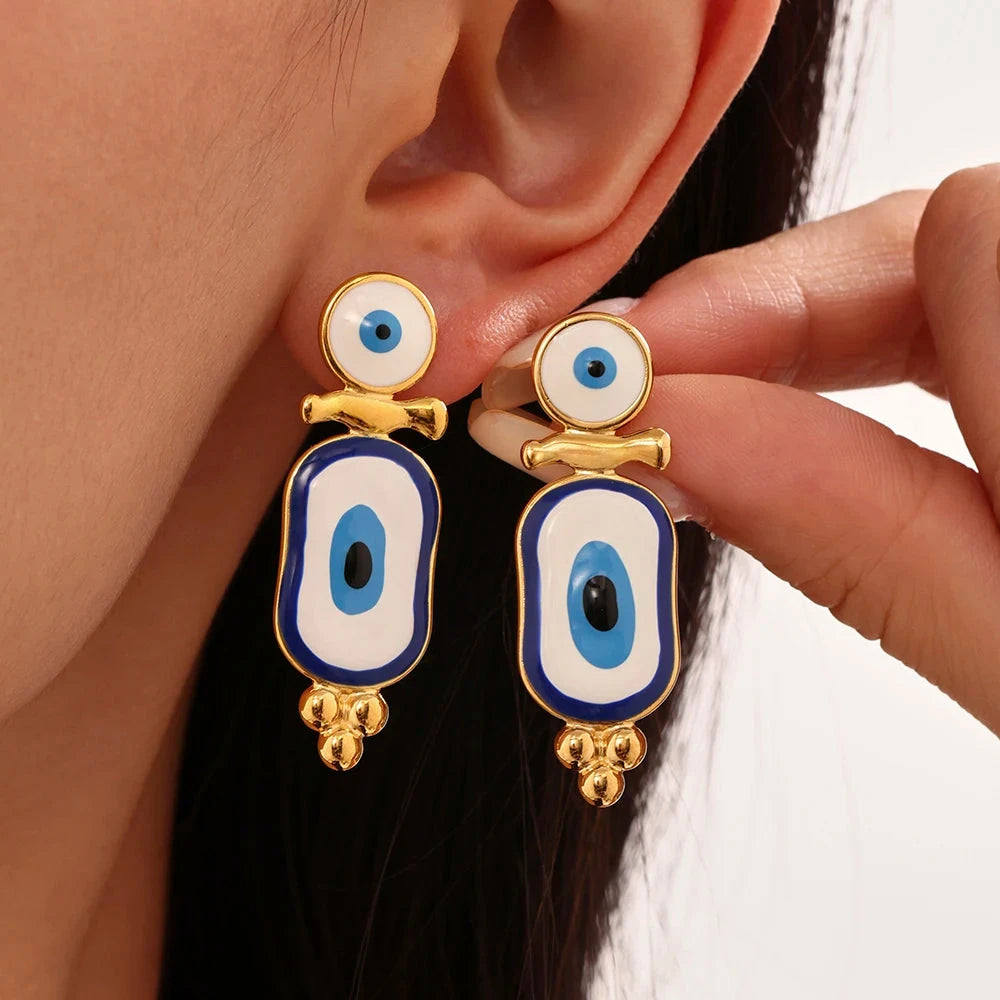 Pendientes Colgantes Étnicos Ojo Azul oro