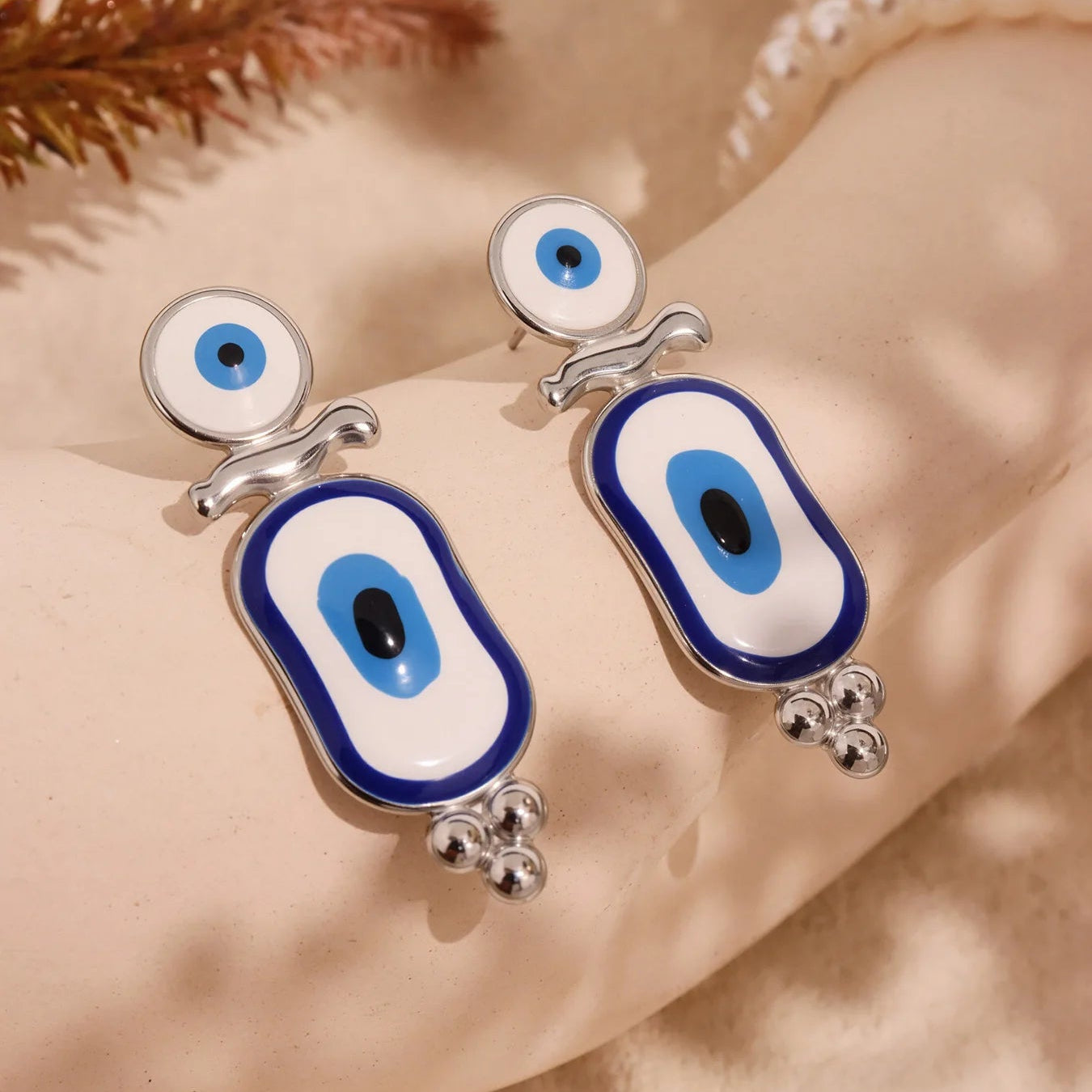 Pendientes Colgantes Étnicos Ojo Azul plata