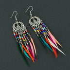 Pendientes Colgantes Étnicos Plumas de Colores para Mujer plata