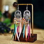 Pendientes Colgantes Étnicos Plumas de Colores para Mujer plata