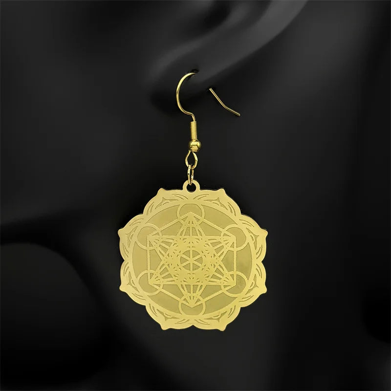 Pendientes Colgantes para Mujer Cubo de Metatrón oro