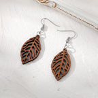 Pendientes Colgantes de Hoja de Laurel en Madera