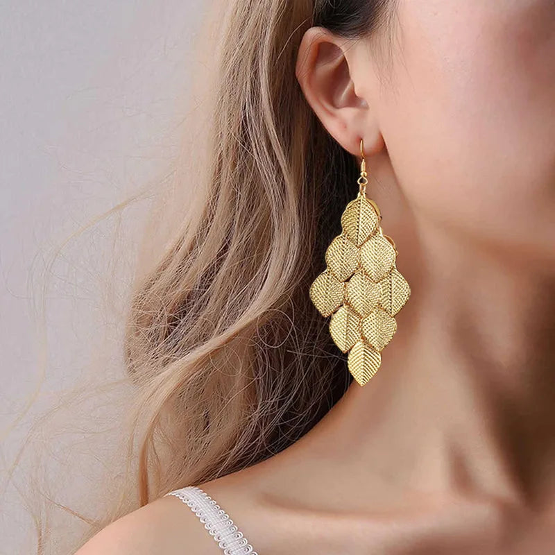 Pendientes Colgantes Hojas Mujer oro