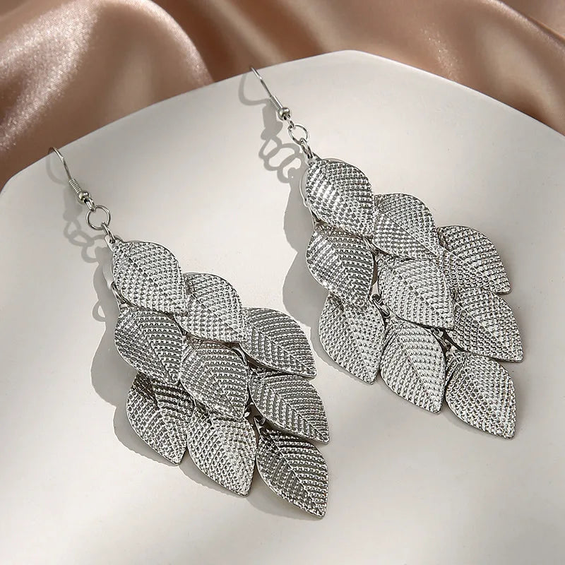 Pendientes Colgantes Hojas Mujer plata