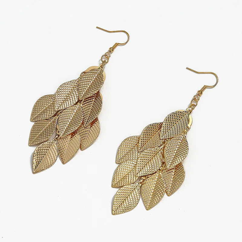 Pendientes Colgantes Hojas Mujer oro