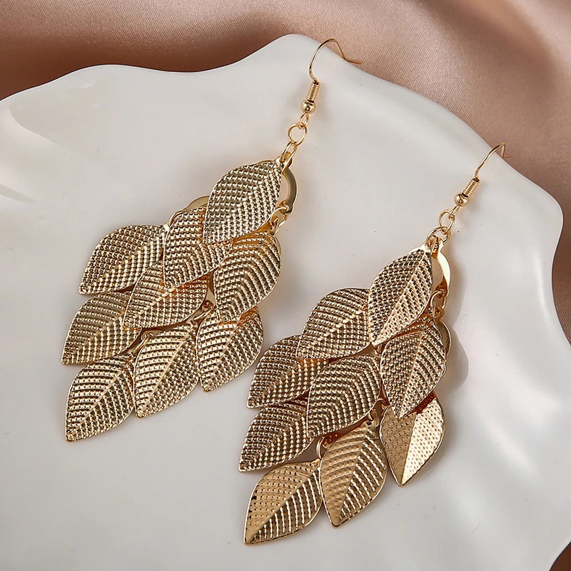 Pendientes Colgantes Hojas Mujer oro