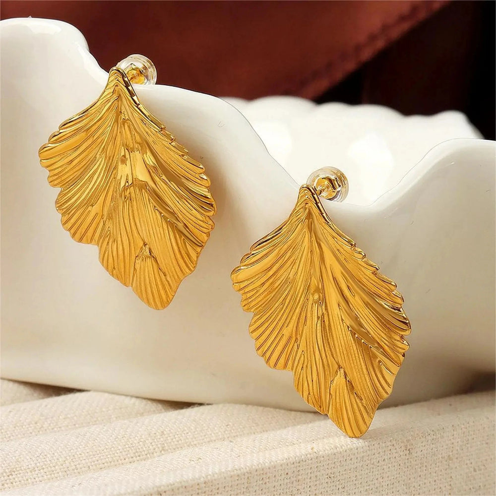 Pendientes Colgantes de Hojas para Mujer oro