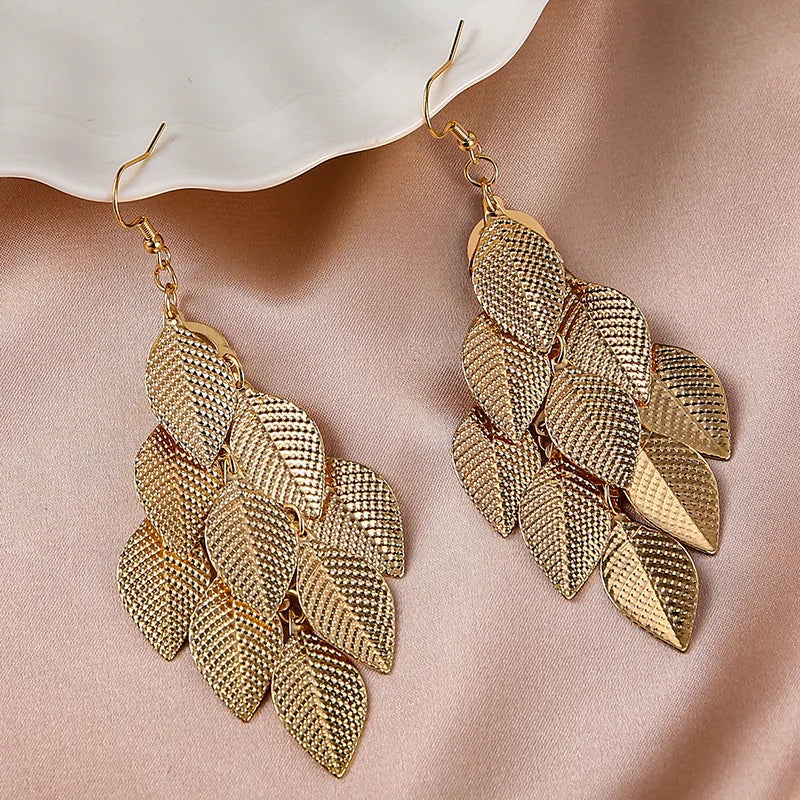 Pendientes Colgantes Hojas Mujer oro