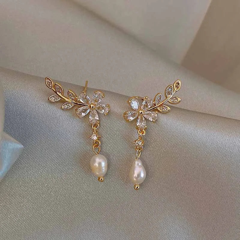 Pendientes Colgantes Flor Cristal Blanco
