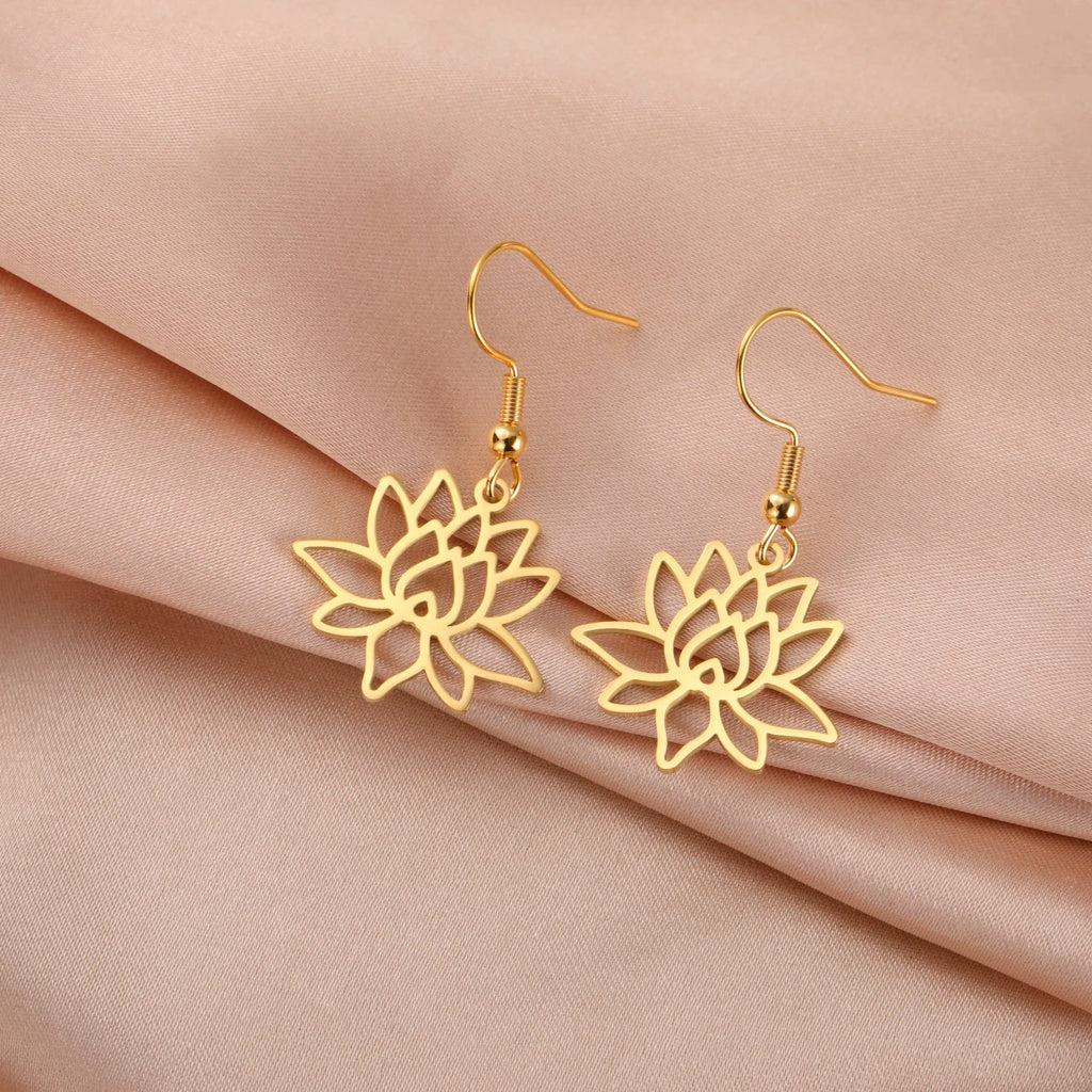 Pendientes Colgantes Flor de Loto Mujer oro