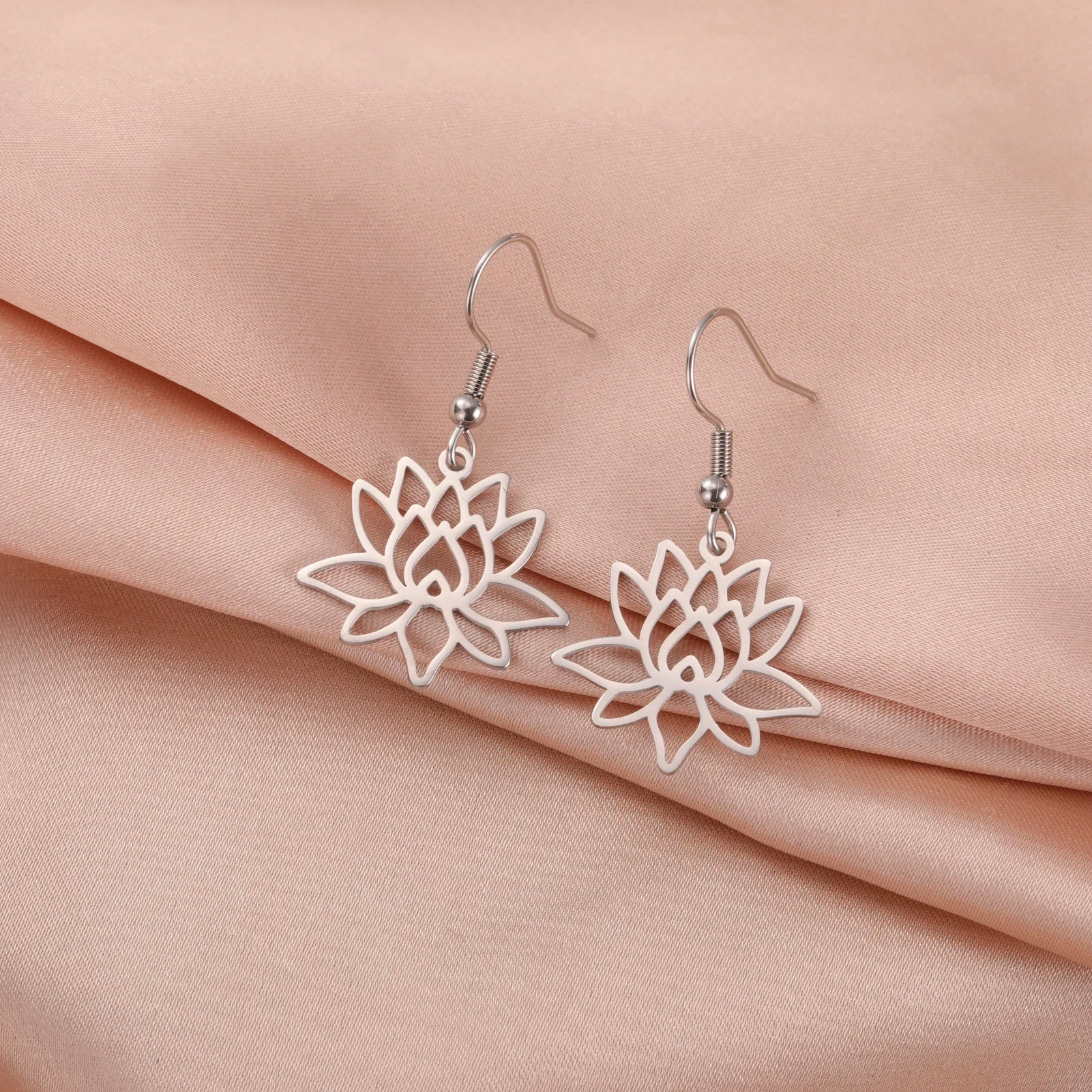 Pendientes Colgantes Flor de Loto Mujer plata