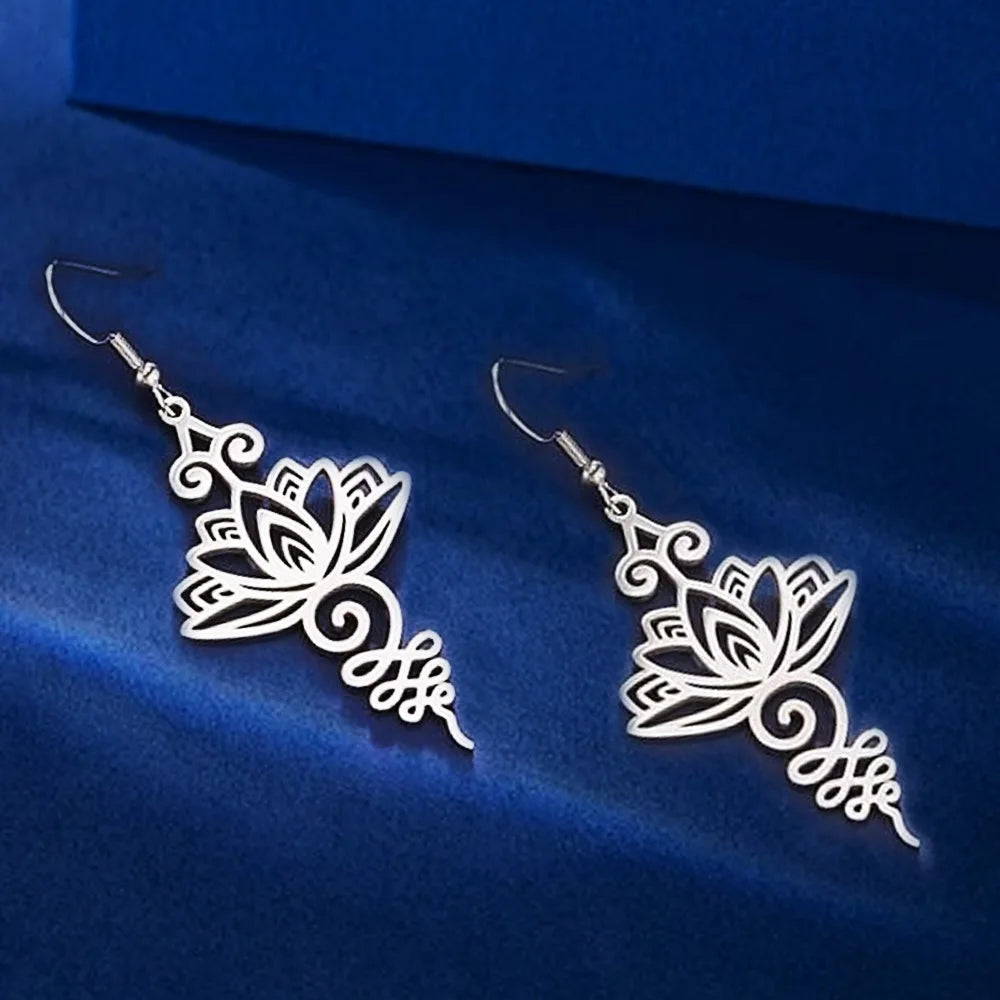 Pendientes Colgantes Flor de Loto para Mujer plata