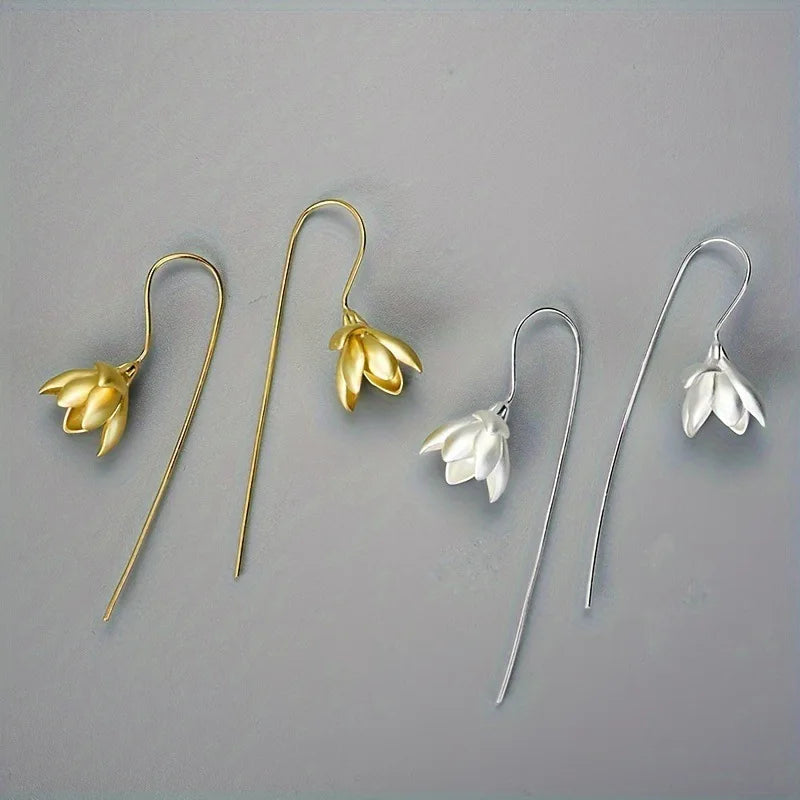 Pendientes Colgantes Flor de Magnolia plata