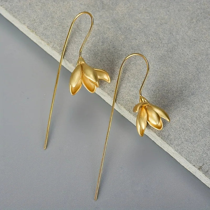 Pendientes Colgantes Flor de Magnolia oro