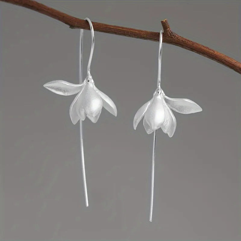 Pendientes Colgantes Flor de Magnolia plata