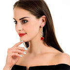 Pendientes colgantes flor de rosa y cinta de strass