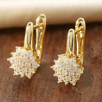 Pendientes Colgantes Flor Circonio oro b