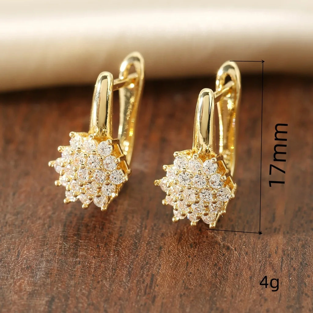 Pendientes Colgantes Flor Circonio oro B