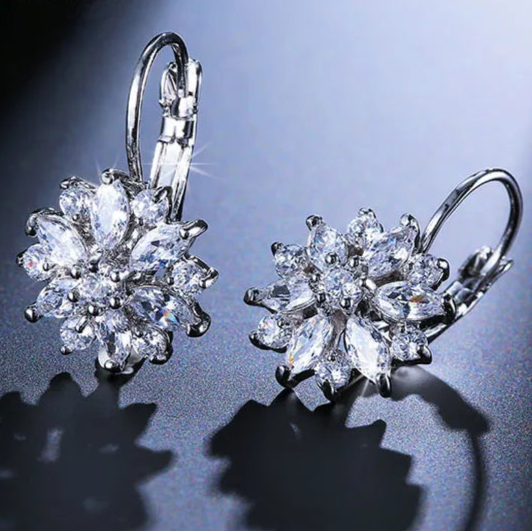 Pendientes Colgantes Flor Circonio blanco