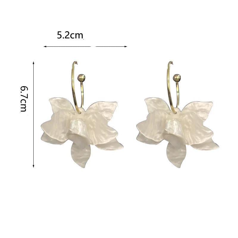 Pendientes de Aro Colgantes Flores Anchas blanco