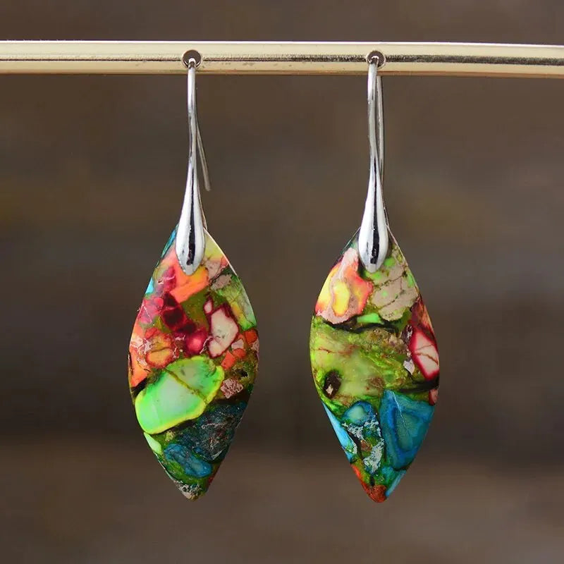 Pendientes Colgantes Gota de Agua de Color plata y verde