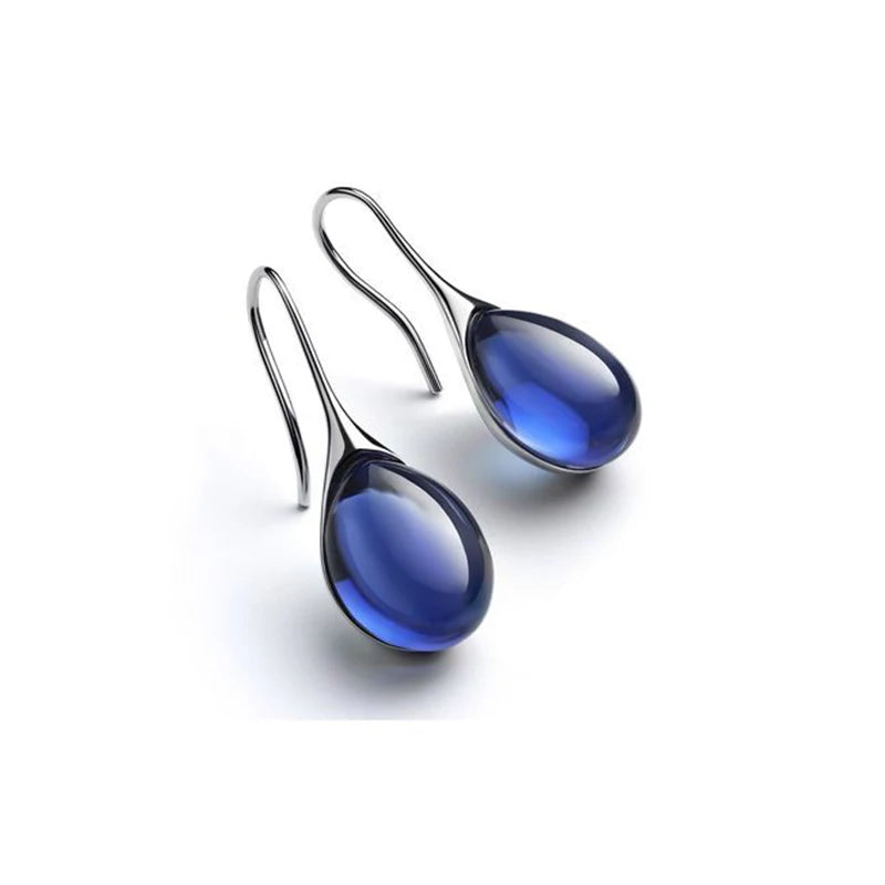 Pendientes Colgantes Gota de Agua de Color plata y azul noche