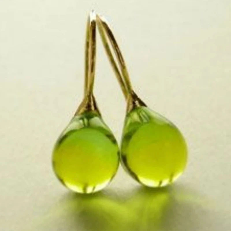 Pendientes Colgantes Gota de Agua de Color oro y verde