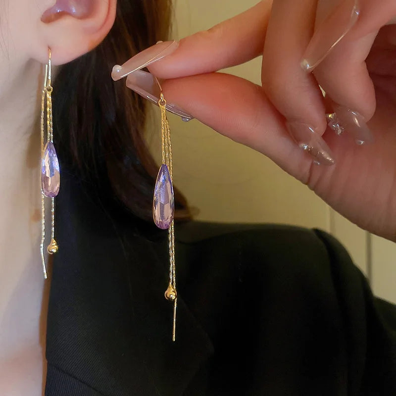 Pendientes Colgantes Gota de Agua en Circonio violeta