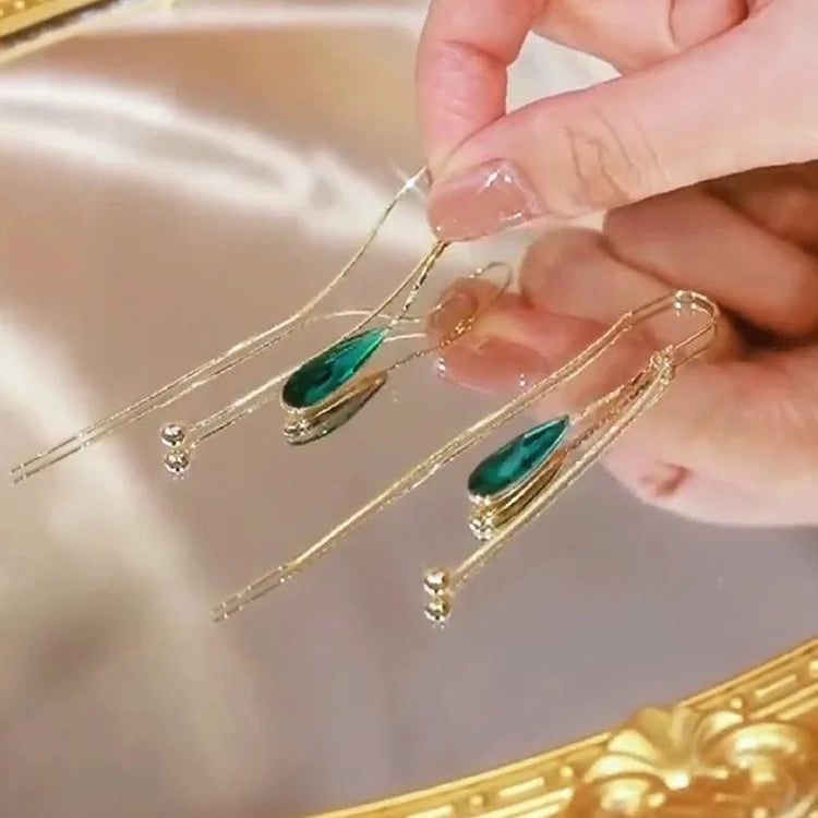 Pendientes Colgantes Gota de Agua en Circonio verde