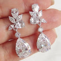 Pendientes colgantes de gota de agua y laurel de cristal en plata