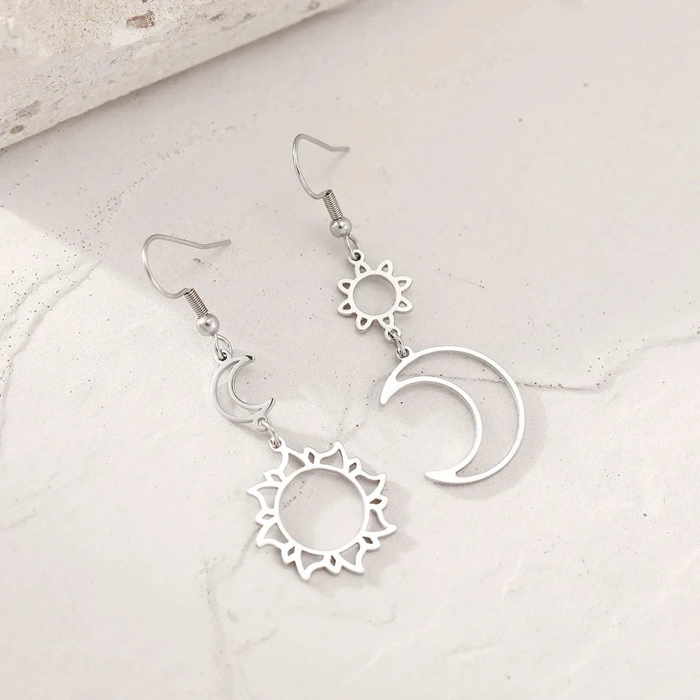 Pendientes Colgantes Luna y Sol plata