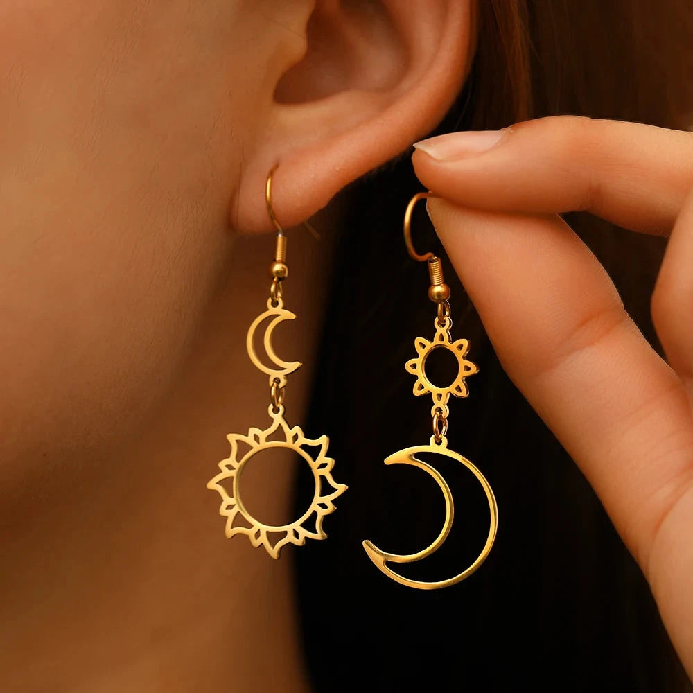 Pendientes Colgantes Luna y Sol oro
