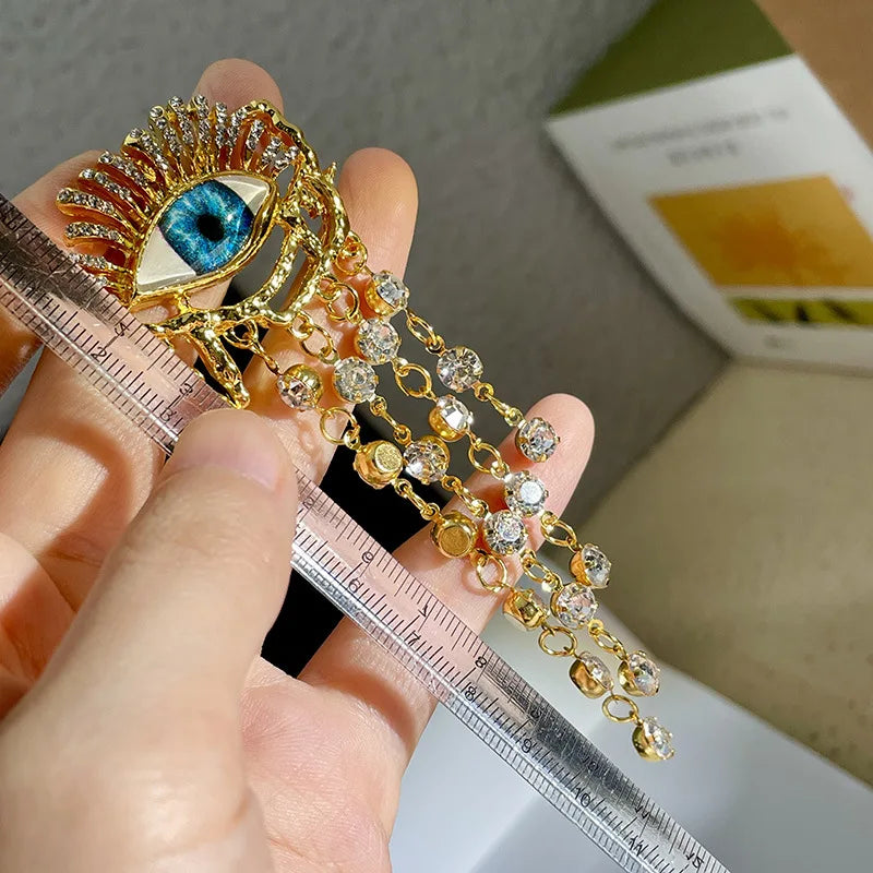 Pendientes Colgantes Ojo Azul y Strass