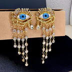 Pendientes Colgantes Ojo Azul y Strass