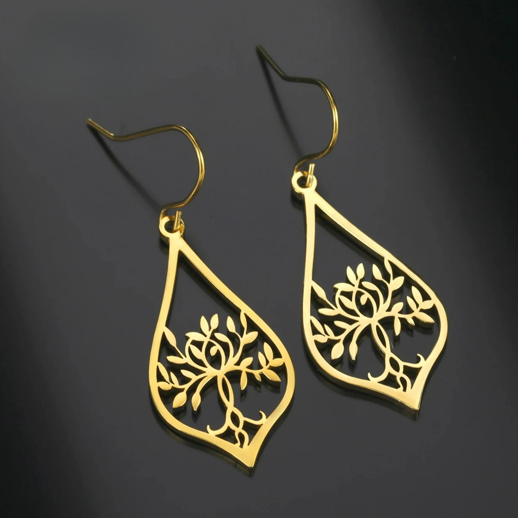 Pendientes Colgantes Ovalados Árbol de la Vida oro