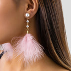 Pendientes Colgantes de Perlas y Plumas 1